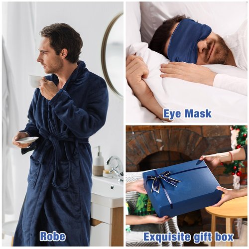 Nuogo 15 Pcs Birthday Gifts for Men Beard Care Set for Him Valentine's Day Gifts Basket Ideas Kit for Men Tumbler Bath Robe for Dad Husband Boyfriend Box(Navy)