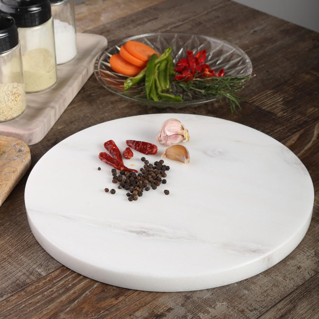 Koville African Natural Marble Cutting Board for Kitchen, 16inch Round Hand Crafted Marble Slab for Cheese, Charcuterie, Pastry Board - Wedding Gift, House Warming Gift(Namib Fantasy)
