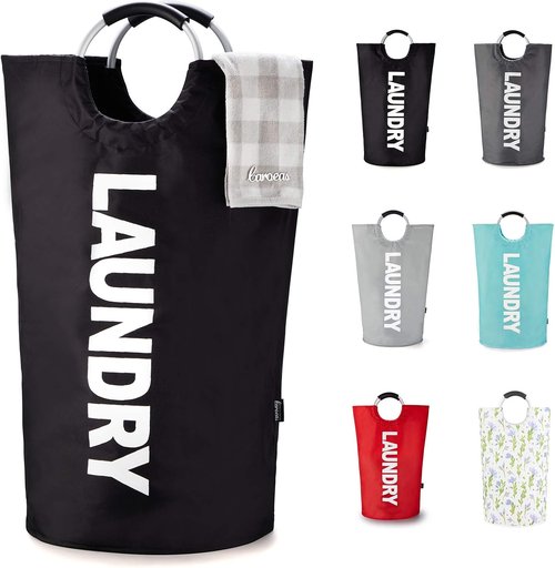Caroeas 125L Laundry Basket - Large Collapsible Hamper with Padded Handles | Sturdy Black Design