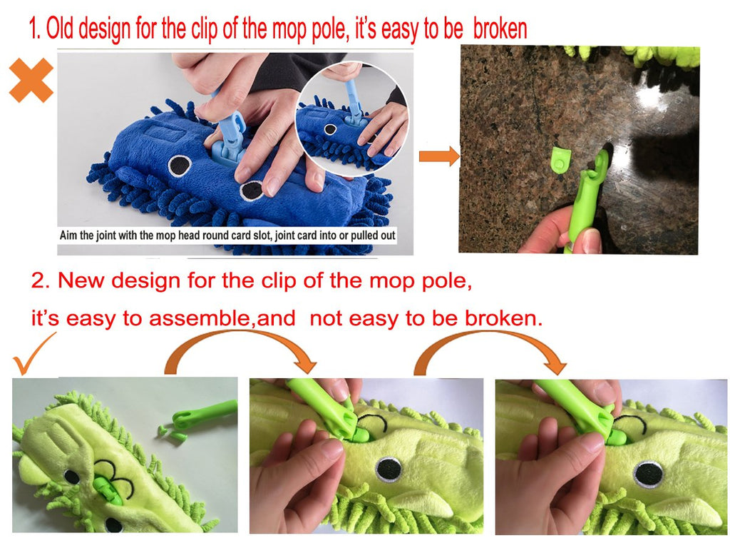 Xifando Mini Microfiber Chenille Cartoon Flat Dust Mop for Children,Detachable,360 Degree Rotation, Extension-Type (Green)