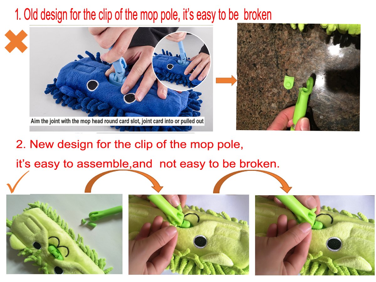 Xifando Mini Microfiber Chenille Cartoon Flat Dust Mop for Children,Detachable,360 Degree Rotation, Extension-Type (Green)