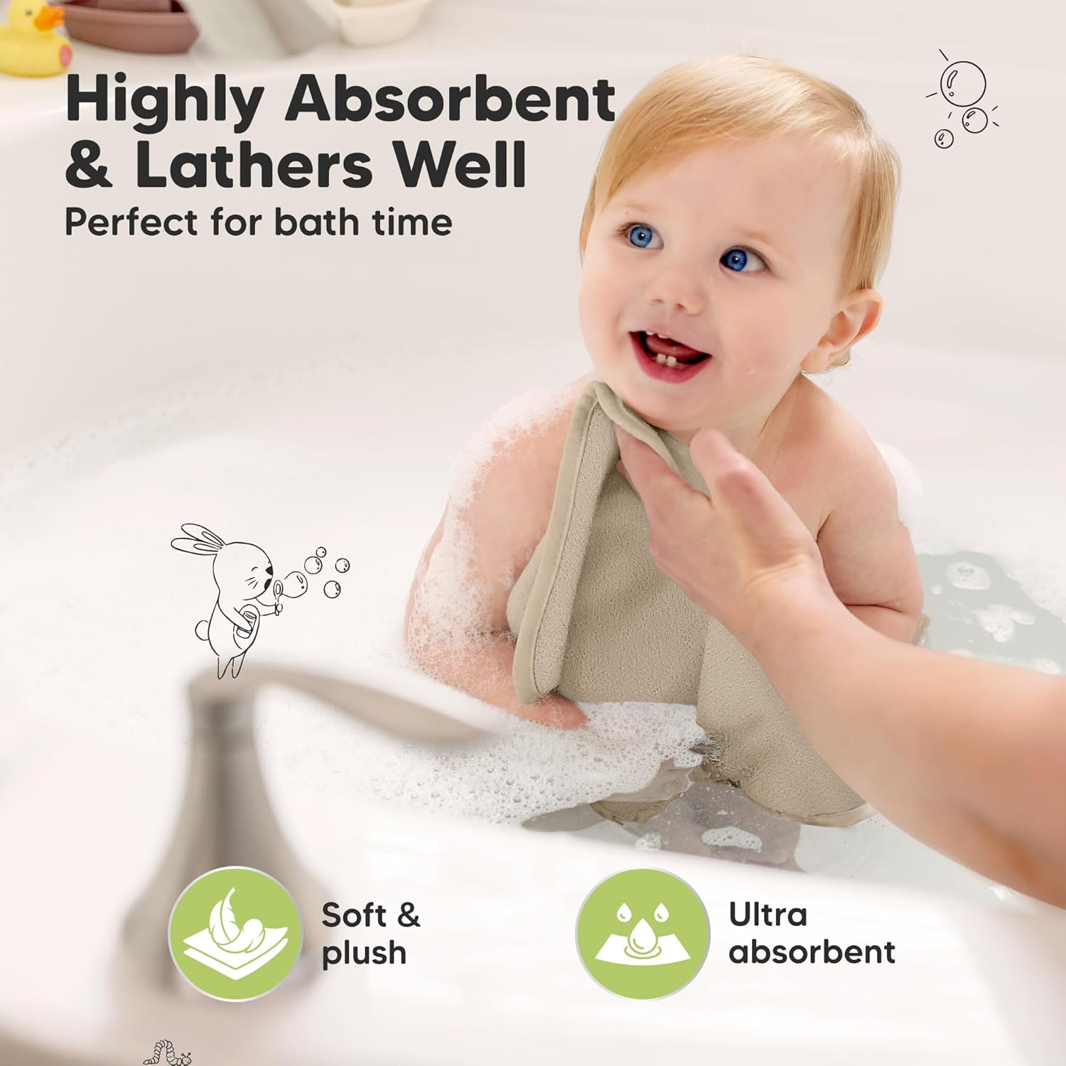 Skiennix 6-Pack Baby Washcloths - Soft, Absorbent Bamboo Towels for Newborns & Kids | 10x10 Earth Brown