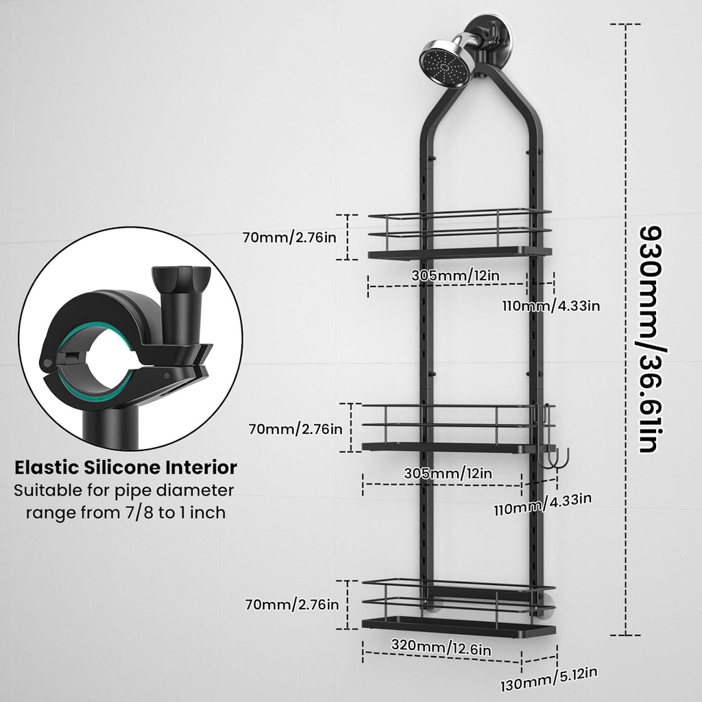 Skiennix Shower Caddy - Adjustable 3-Tier Bathroom Organizer with Anti-Swing Design | Easy Storage Solution