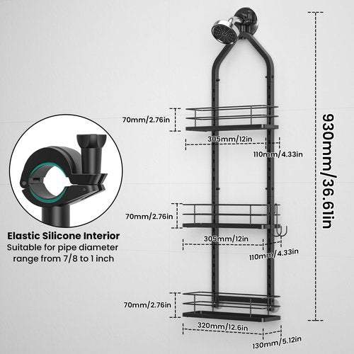 Aquohola Shower Caddy Hanging, Adjustable Anti-Swing-Over The Shower Head Caddy, 3 Tier Height Bathroom Storage Organizer Bathroom Shelves Basket Rack Shower Caddies (3Tier)
