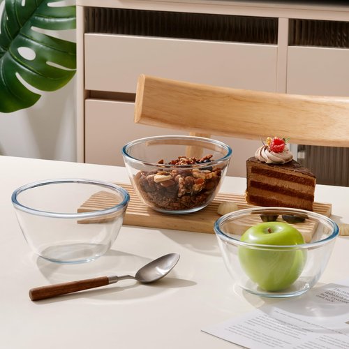 NUTRIUPS 30oz Small Glass Mixing Bowls Borosilicate 6.1in Glass Salad Bowl Clear Prep Bowls for Bread, Set of 2