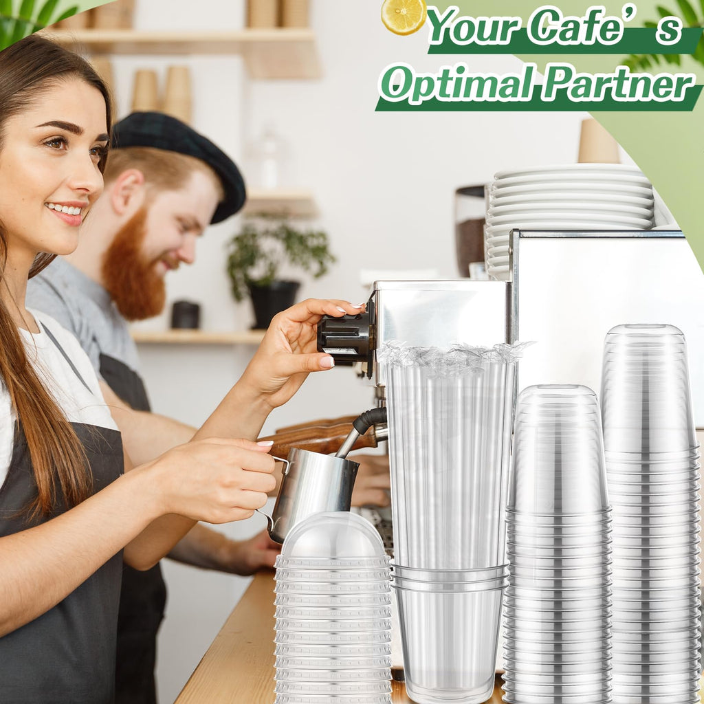 Ziliny 50 Set Clear Plastic Cups with Dome Lids and Straws Sturdy & Food Safe Disposable U Shaped Cups for Cold Drinks Smoothie Milkshake Bubble Tea Juice Cocktail Iced Coffee Party (12 oz)