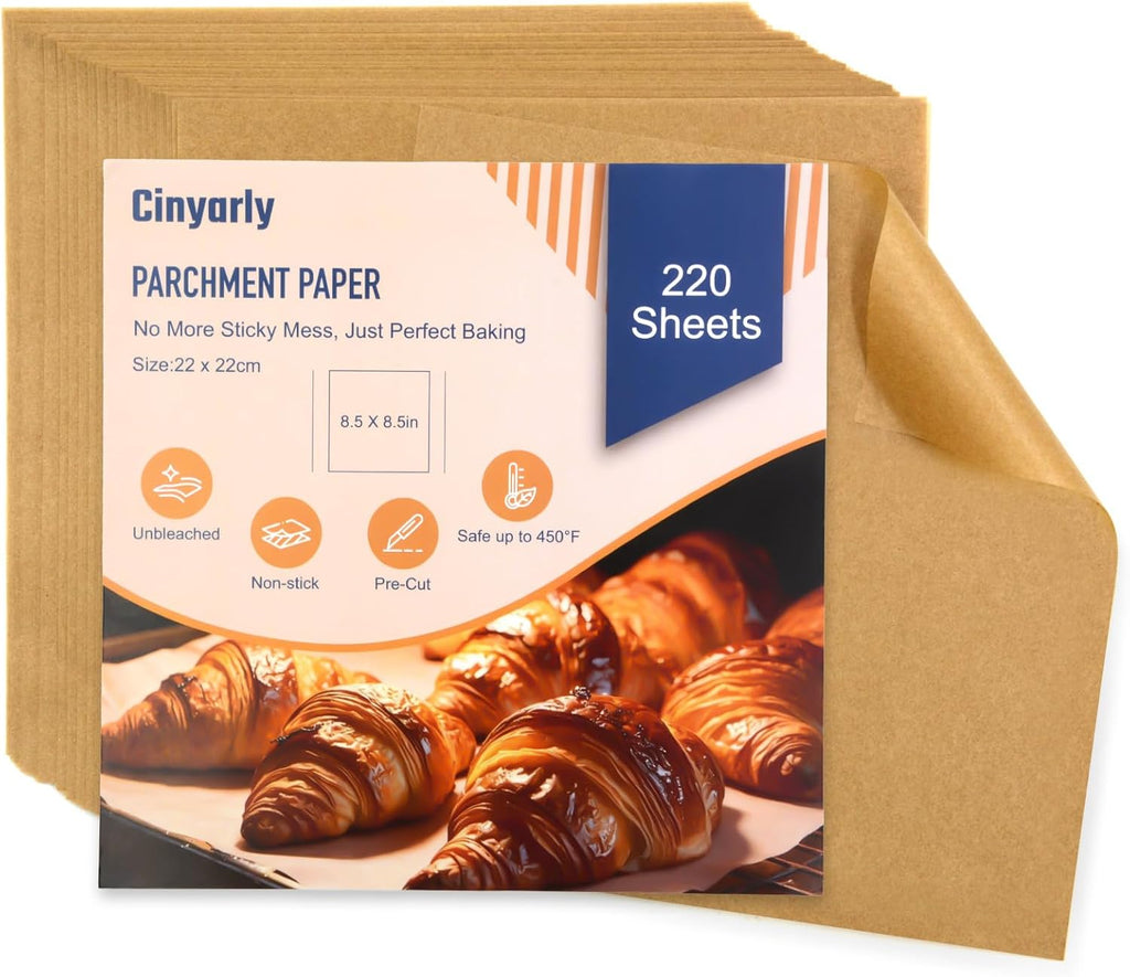 Parchment Paper Sheets - 220 Pcs Non-Stick Precut Baking Liners | 8.5x8.5 Inch, Oil & Water Resistant