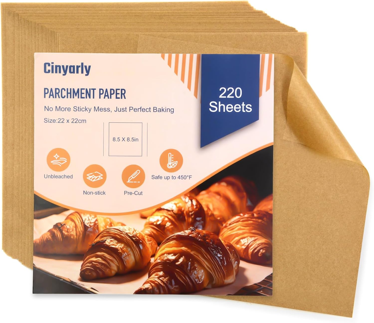 Parchment Paper Sheets - 220 Pcs Non-Stick Precut Baking Liners | 8.5x8.5 Inch, Oil & Water Resistant