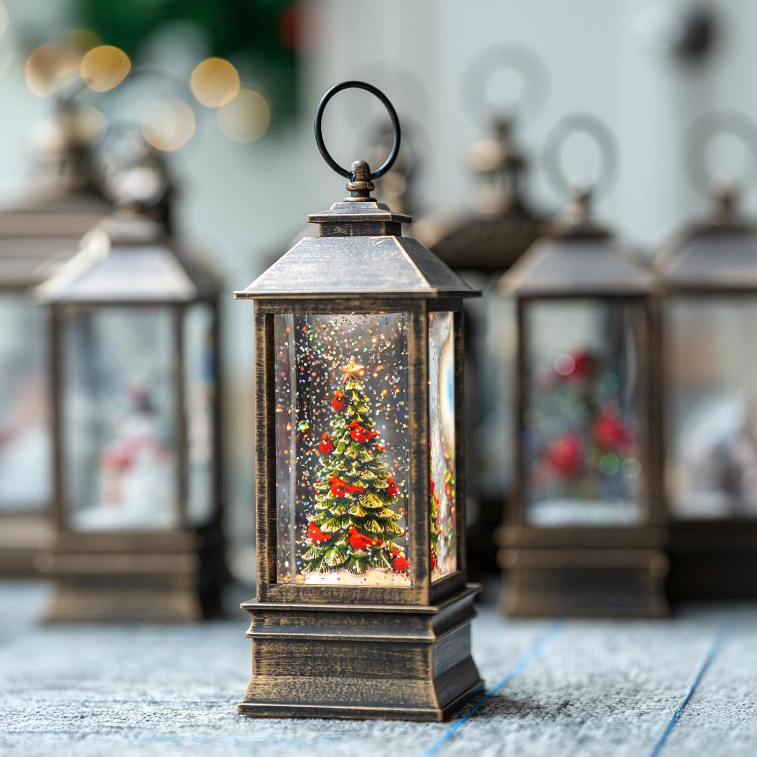 VISFLAIR 10'' Lighted Christmas Tree Snow Globe | Cardinal Music Water Lantern with Glitter Decoration