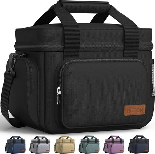 HOTOR Insulated Lunch Box - Leak-Proof Cooler Bag with Adjustable Strap | 8L, Black, Ideal for Office & Outdoor Use
