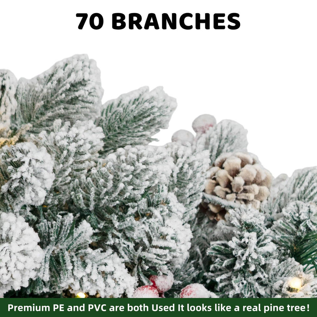 RIDGEPOLE 2FT Pre-lit Mini Christmas Snow Flocked Tree,Tabletop Artificial Christmas Tree with LED Lights, Small Xmas Pine Tree with Cloth Bag Base for Christmas Decor,12 PCS Berry & 8 Pinecones