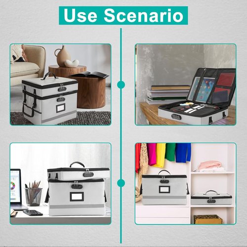 EXLIFBAG Portable Fireproof File Box - 2 Layer Document Organizer with Lock & Handle for Home Office