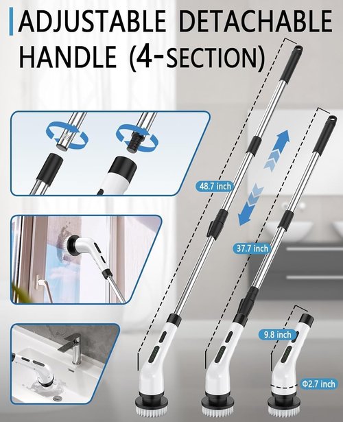 Electric Spin Scrubber for Cleaning Bathroom, Shower Scrubber Cordless Cleaning Brush with IPX7 Waterproof & 3 Speed, 9 Brush Heads, Bathroom Cleaning Supplies for Shower Tub Kitchen Tile Toilet Floor