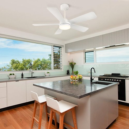 GESUM 40 Inch Ceiling Fans with Lights, Outdoor Ceiling Fan with APP and Remote Control, Reversible, 6 Speeds, 3CCT Dimmable, White Ceiling Fan with Light for Living Room Bedroom (White)