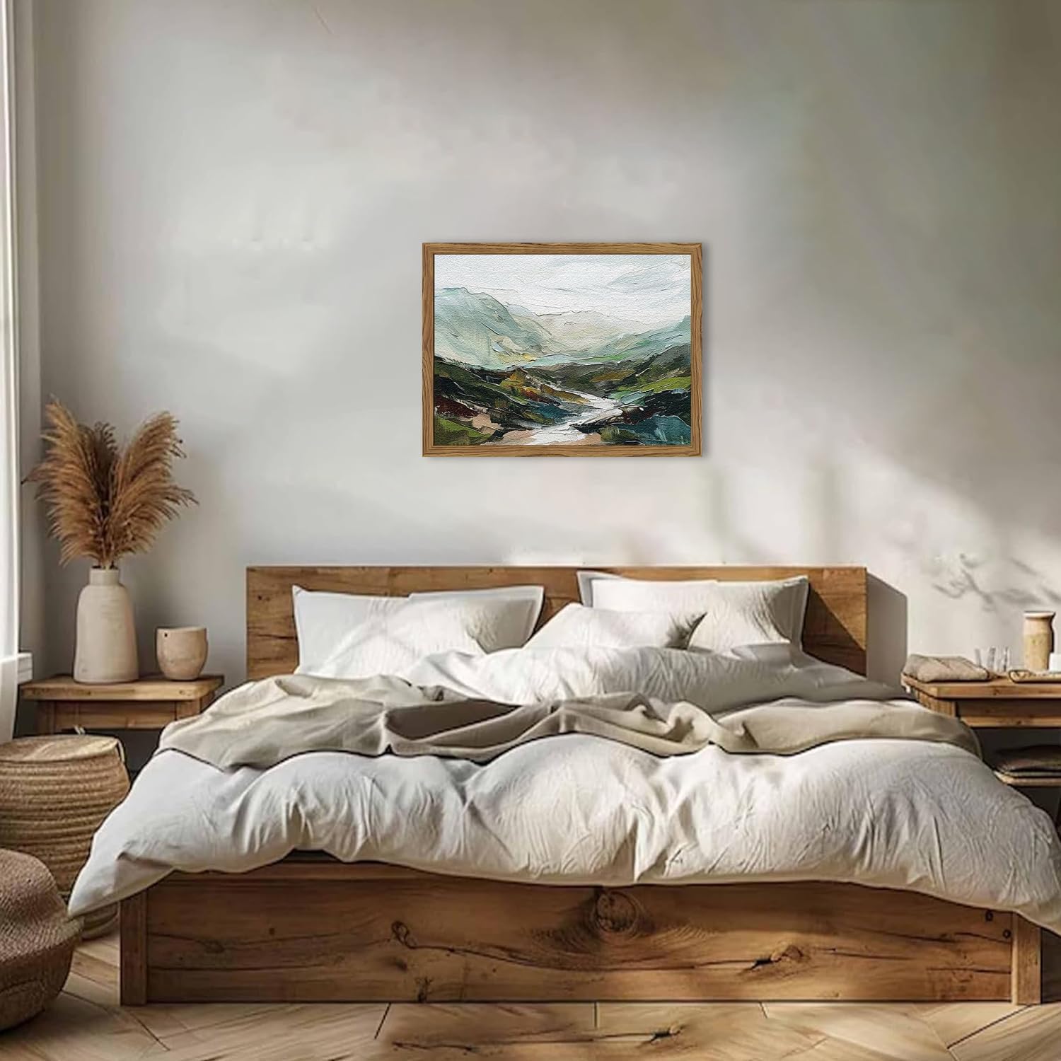 Skiennix 3D Textured Mountain Wall Art - Abstract Green Landscape Decor | Hand-Drawn Sandstone 12x16 Inch