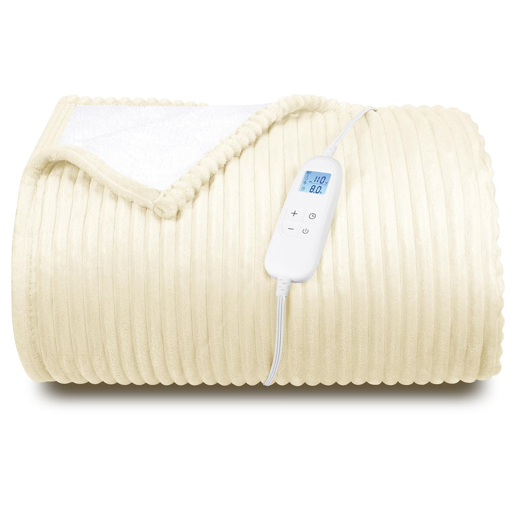 Electric Heated Blanket Queen Size, Fast Heating Soft Flannel Heated Blanket 84x90 inch with 8H Timer, 6 Heating Levels, Machine Washable, ETL & FCC Certified (Beige)