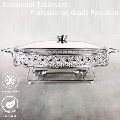 jinsongdafa Casserole Dish 13" x 9" Glass Baking Dish with Stainless steel Lid and rack, Silver oval 2.5 Qt Large Baking Pan For Casserole & Lasagna, Microwave Dishwasher Freezer Oven Safe