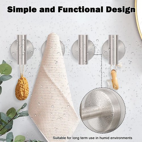 Livabber Bathroom Towel Hooks, 304 Stainless Steel Robe Shower Hooks Wall Mounted, Heavy Duty Towel Hangers for Bathroom Kitchen Bedroom (4 Pack, Brushed Nickel)