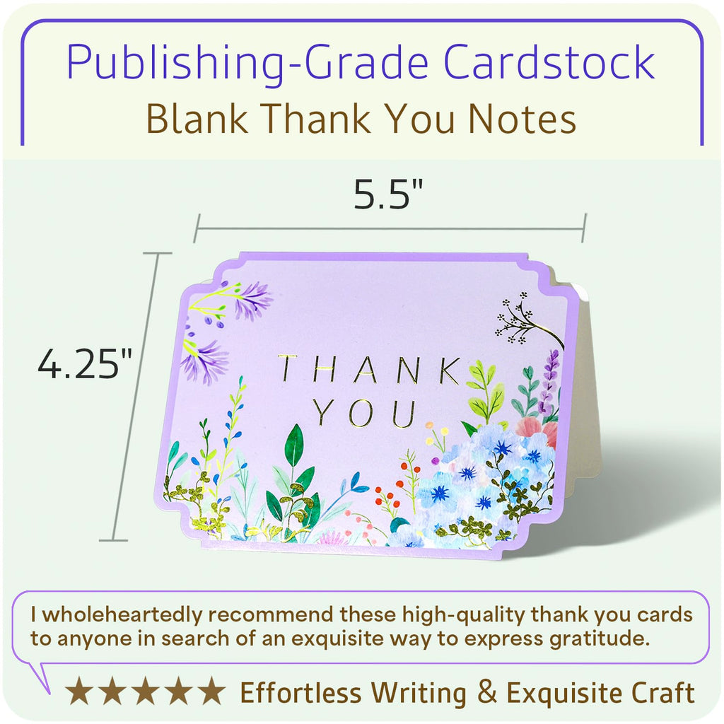 ukee's Thank You Cards with Envelopes 100-Pack, Gold Foil Floral, Thank You Notes w/Sage Green Envelopes & Stickers, Blank Inside for Baby Shower, Wedding, Graduation, Small Business, 4.25" x 5.5"