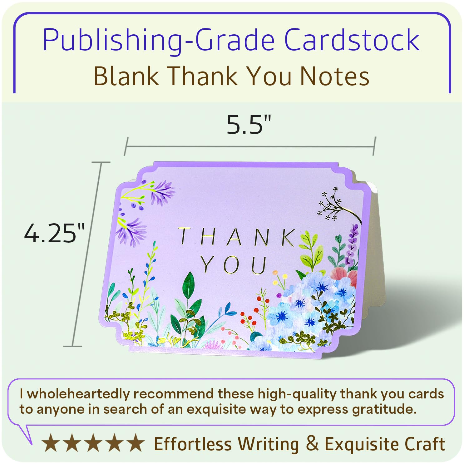 ukee's Thank You Cards with Envelopes 100-Pack, Gold Foil Floral, Thank You Notes w/Sage Green Envelopes & Stickers, Blank Inside for Baby Shower, Wedding, Graduation, Small Business, 4.25" x 5.5"