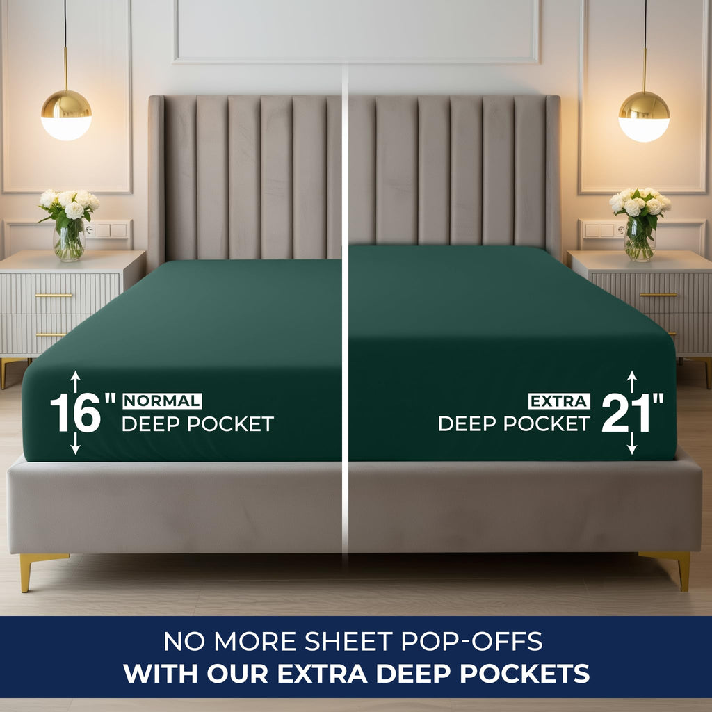 Utopia Bedding Extra Deep Pocket Queen Fitted Sheet, Fits up to 21 Inch Mattress - Hotel Luxury, Soft, Breathable and Comfy - Shrinkage and Fade Resistant - Easy Care (Emerald)