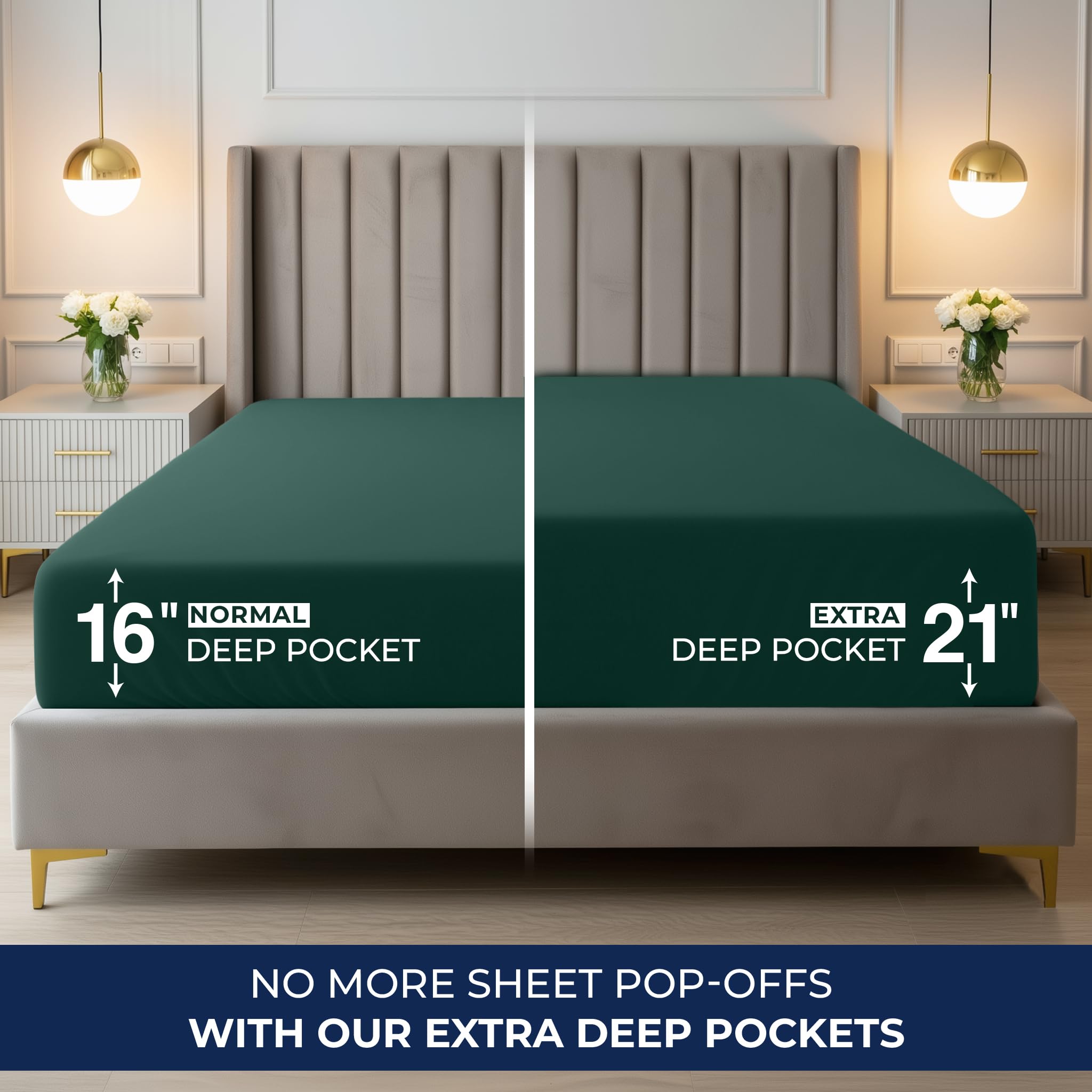 Utopia Bedding Extra Deep Pocket Queen Fitted Sheet, Fits up to 21 Inch Mattress - Hotel Luxury, Soft, Breathable and Comfy - Shrinkage and Fade Resistant - Easy Care (Emerald)