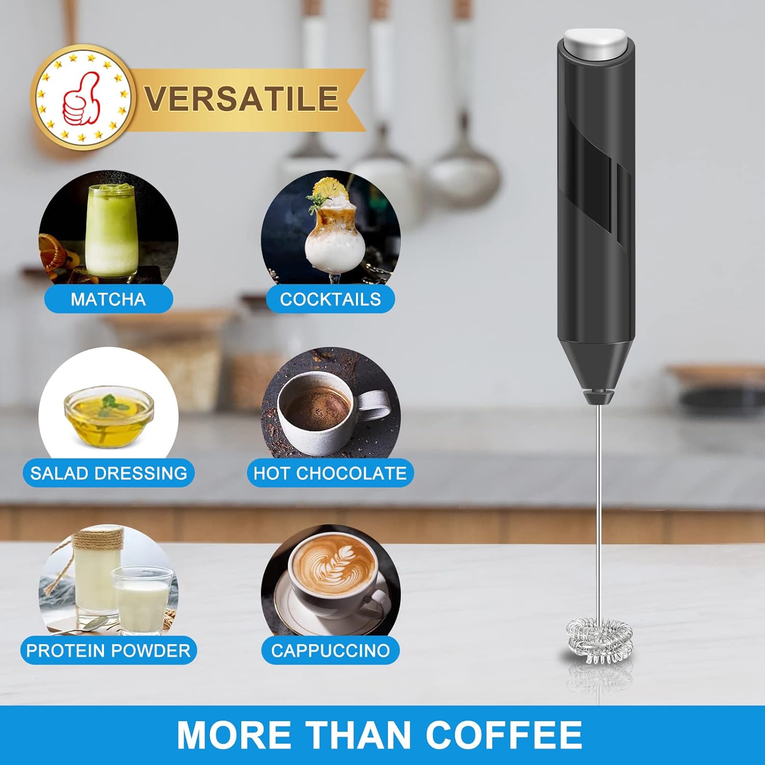 Skiennix Double Whisk Milk Frother - Handheld Electric Blender for Coffee & Lattes | Stainless Steel, Battery Operated