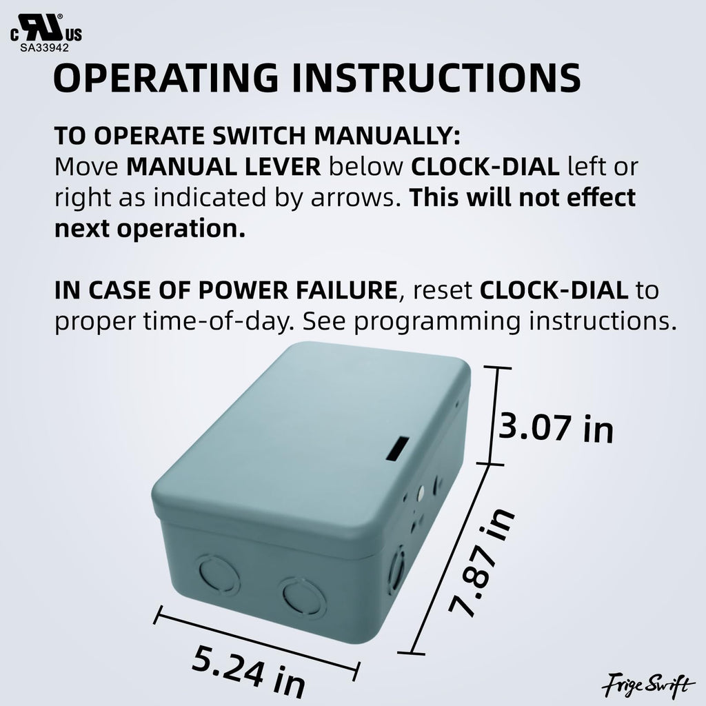T104 24-Hour Heavy-Duty Mechanical Timer, 40A DPST Switch, 12 On/Off Cycles, 208-240V, for Commercial Defrost, Lighting & Water Heaters，Indoor Use Only