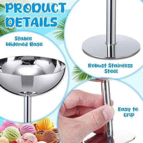 Reallnaive 12 Sets Stainless Steel Ice Cream Cups 6.7 Oz Small Footed Bowls with Forks Bulk Stainless Dessert Cup for Serving Pudding Fruit Summer Birthday Party Supply (Glossy,Silver)