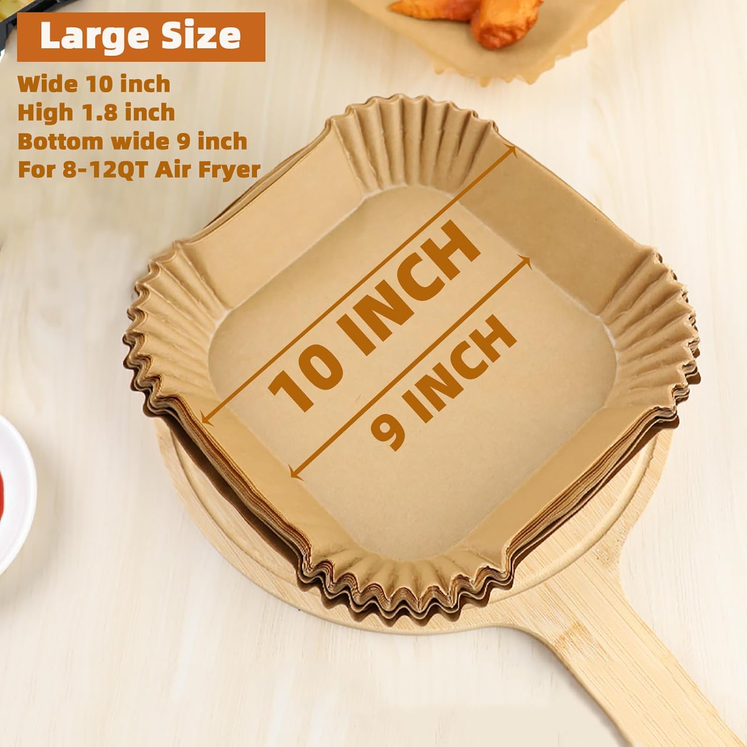 Victoyaw 10-Inch Square Air Fryer Liners - 200PCS Non-Stick Parchment Paper for 8-12QT Fryers