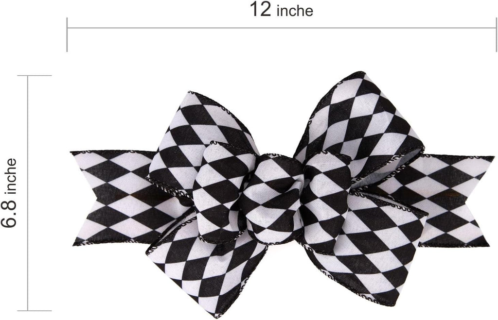 Meseey Christmas Burlap Bow Set - Handmade Black and White Check Ribbon for Wreaths & Crafts | 2 Pcs