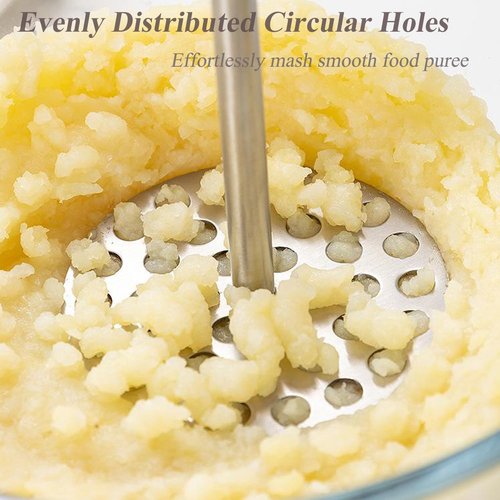 Soild Stainless Steel Potato Masher with Perforated Base Long Big Ergonomic Handle Ricer Kitchen Tool for Mashed Potatoes, Purple SweetPotato, Avocados, Beans, Fruit, Vegetables (Fully Solid)