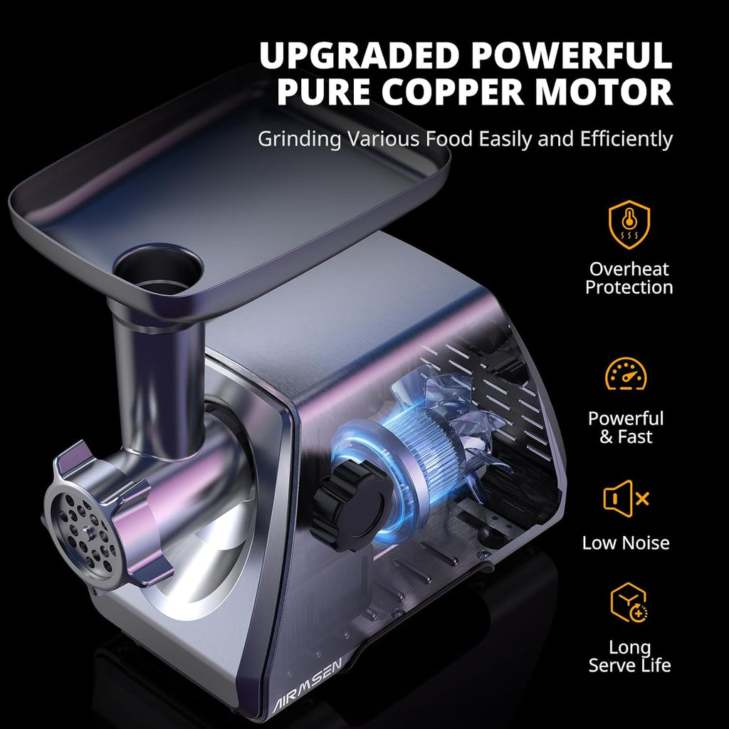 AIRMSEN Electric Meat Grinder & Tomato Sauce Press - Heavy Duty Food Mill for Home Cooking