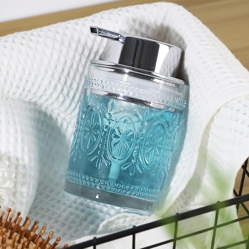 KASUNTING Foaming Soap Dispenser, Clear Glass Foam Hand Soap Dispenser for Bathroom, Refillable 7.8 Fl Oz Foamy Pump Bottle with Plastic Sliver Pump, Vintage Dish Soap Foam Dispenser