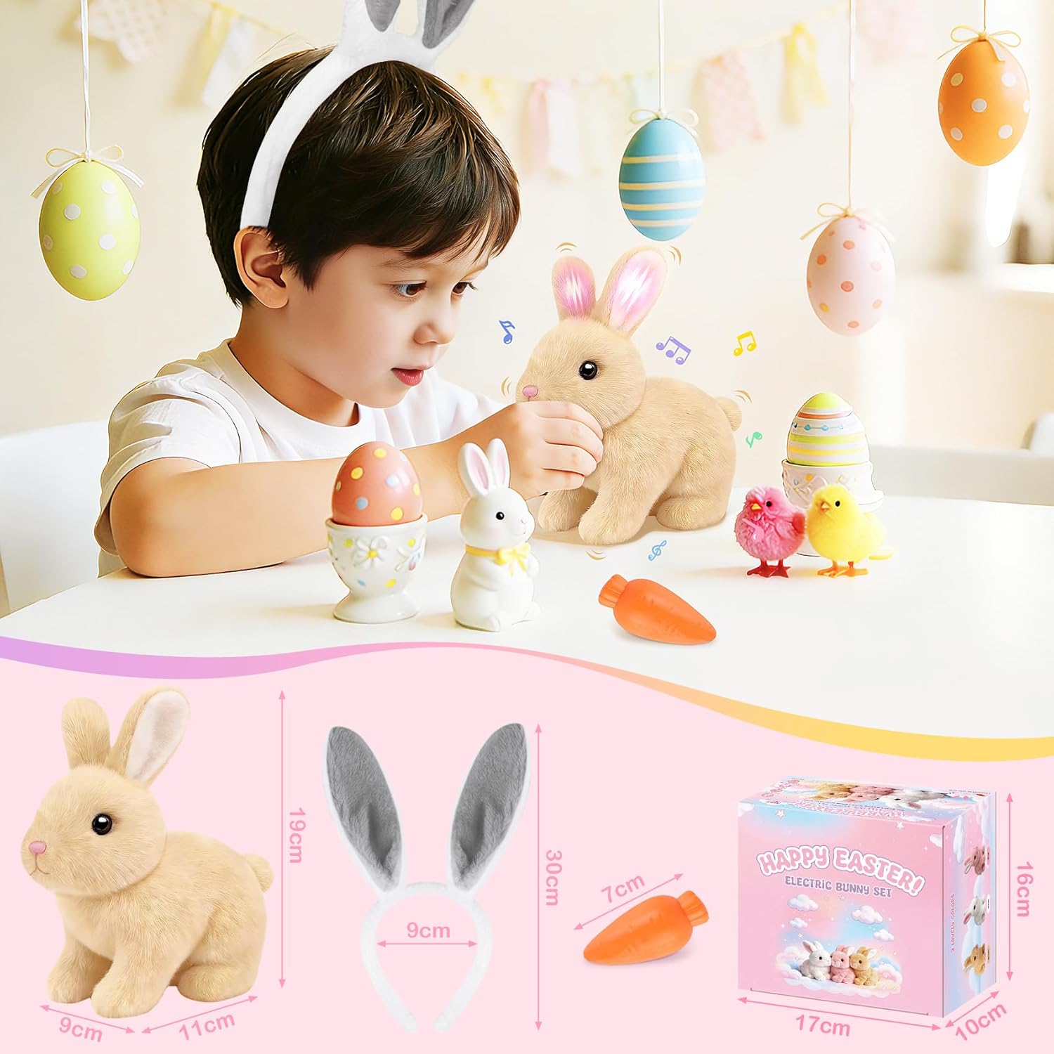 Skiennix Realistic Bunny Toy - Interactive Hopping Rabbit Set with Sounds & Headband | Brown