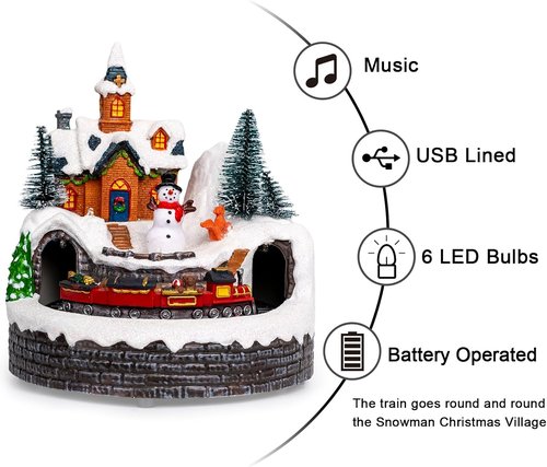Candieslife Animated Musical Christmas Snowman Decorations - Rotating Train with Warm Lights for Holiday Cheer