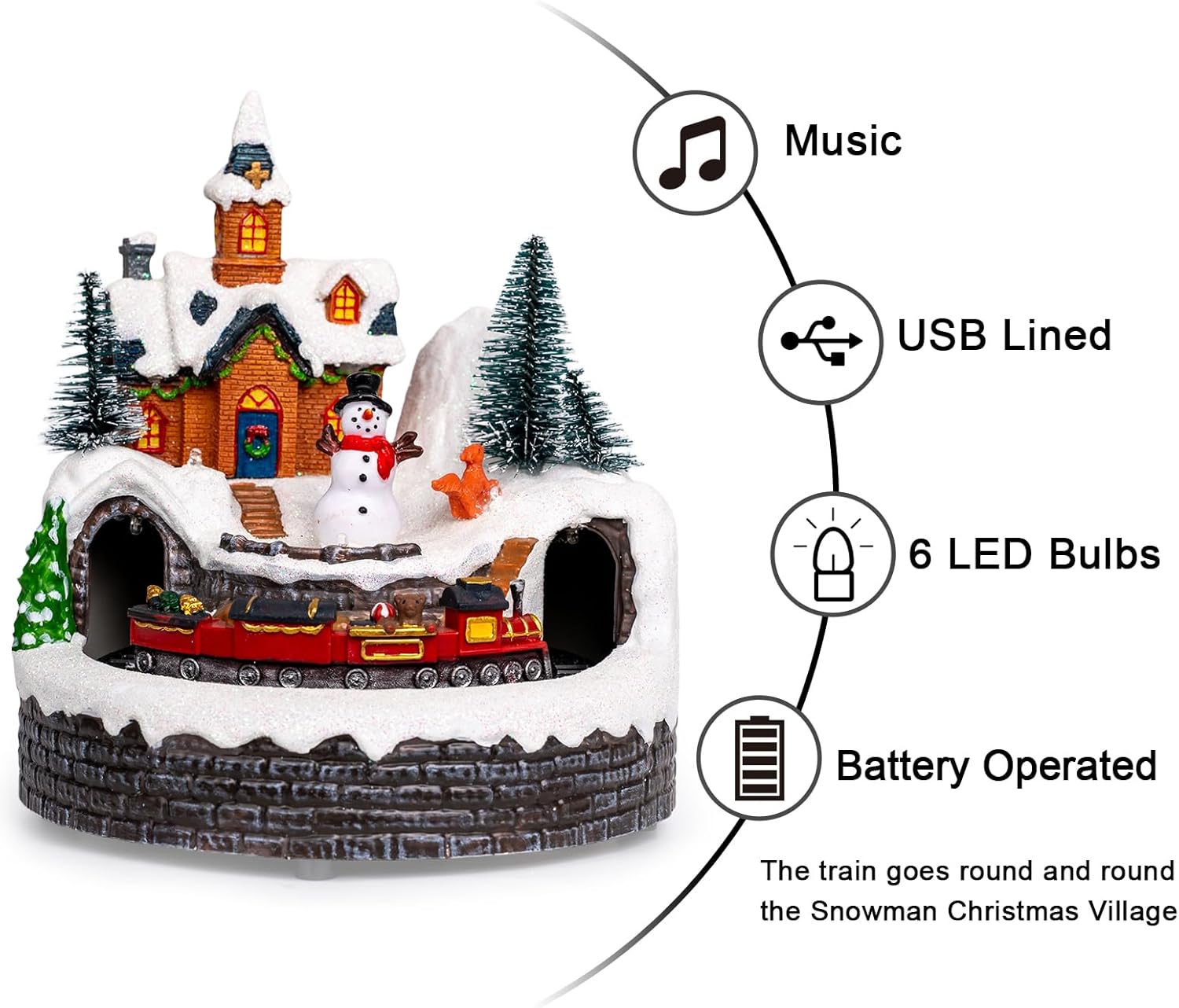 Skiennix Animated Musical Christmas Village Figurines - LED Lights & Rotating Train | Holiday Home Decor