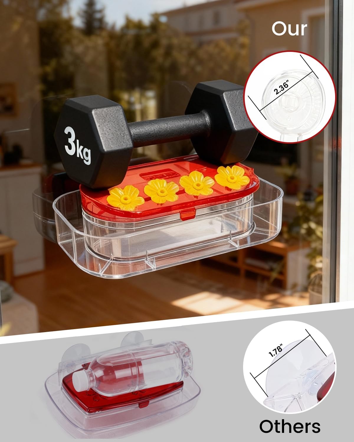 Redboat Hummingbird Feeder - 2 Pack with Strong Suction Cups & 4 Feeding Ports | Easy Clean 10oz