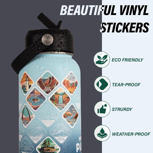 DYSANKY National Parks Water Bottle – 32 oz Insulated Stainless Steel Water Jug with 64 Park Stickers, Outdoor Accessories & Gift Box – BPA-Free – Ideal for Hiking, Camping & Travel