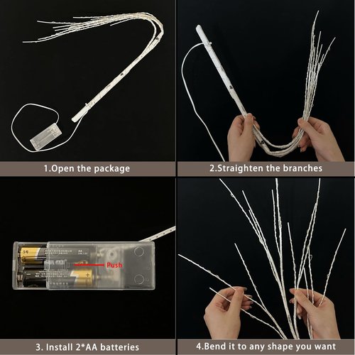 EMINGSKY 2 Pack White Lighted Twig Branches for Vase, Artificial Tree Twig 31.5IN 100 LED Battery Operated Warm White Bulbs for Christmas Wedding Party Outdoor and Indoor Decor