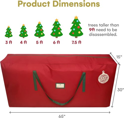 HOLIDAY SPIRIT Christmas Tree Storage Bag - Heavy Duty Waterproof 600D Oxford Canvas for 9 Ft Tree, Red