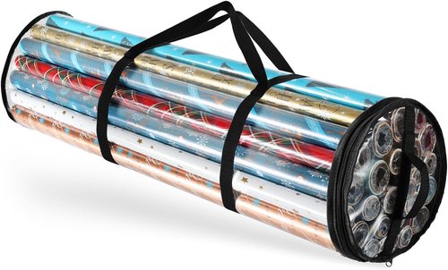 Hearth & Harbor Wrapping Paper Storage Container - Tear-Proof Organizer for 14 Rolls | Premium Clear Design