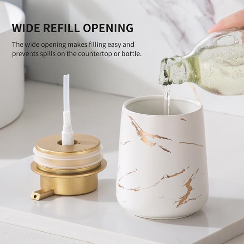Enra Ceramic Gold Soap Dispenser,12 oz Marble Hand Liquid Soap Dispenser for Bathroom Kitchen Dispenser for Dish Soap with Easy-to-Press(Glod Liquid Type2)