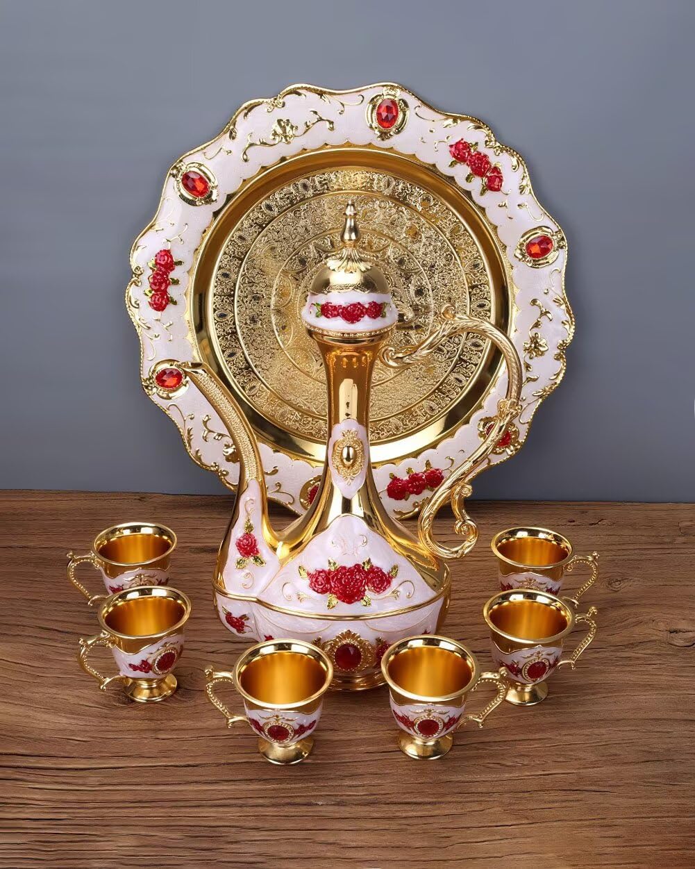 SEEK RARE Large Vintage Turkish Tea Set Coffee Service Set Teapot Sets for Adults Home Party Decor Silver White