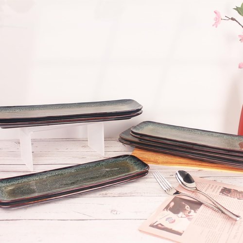 LIUYWYHCF Ceramics Long Olive Plate, 16 Inch Serving Platters, Sushi Cookies Tray Set of 4, for Sushi, baguette, Snacks, Appetizers, Dessert, Dishes Decoration, Entertain Guests, Dishwasher Safe