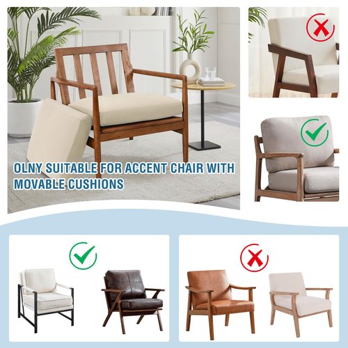 H.VERSAILTEX Chair Slip Covers with Arms 2 Piece Sofa Covers Super Stretch Cushion Covers for Modern Living Room Chair Soft Accent Chair Cover(Seat Cushion Cover Plus Back Cushion Cover, Ivory)