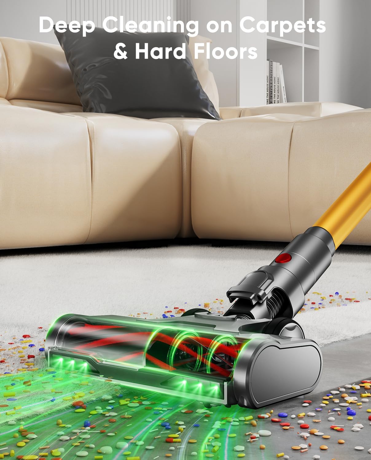 Skiennix Cordless Vacuum Cleaner - 600W Power, 70 Mins Runtime, Anti-Tangle Brush, 1.8L for Pet Hair & Carpet (Blue)
