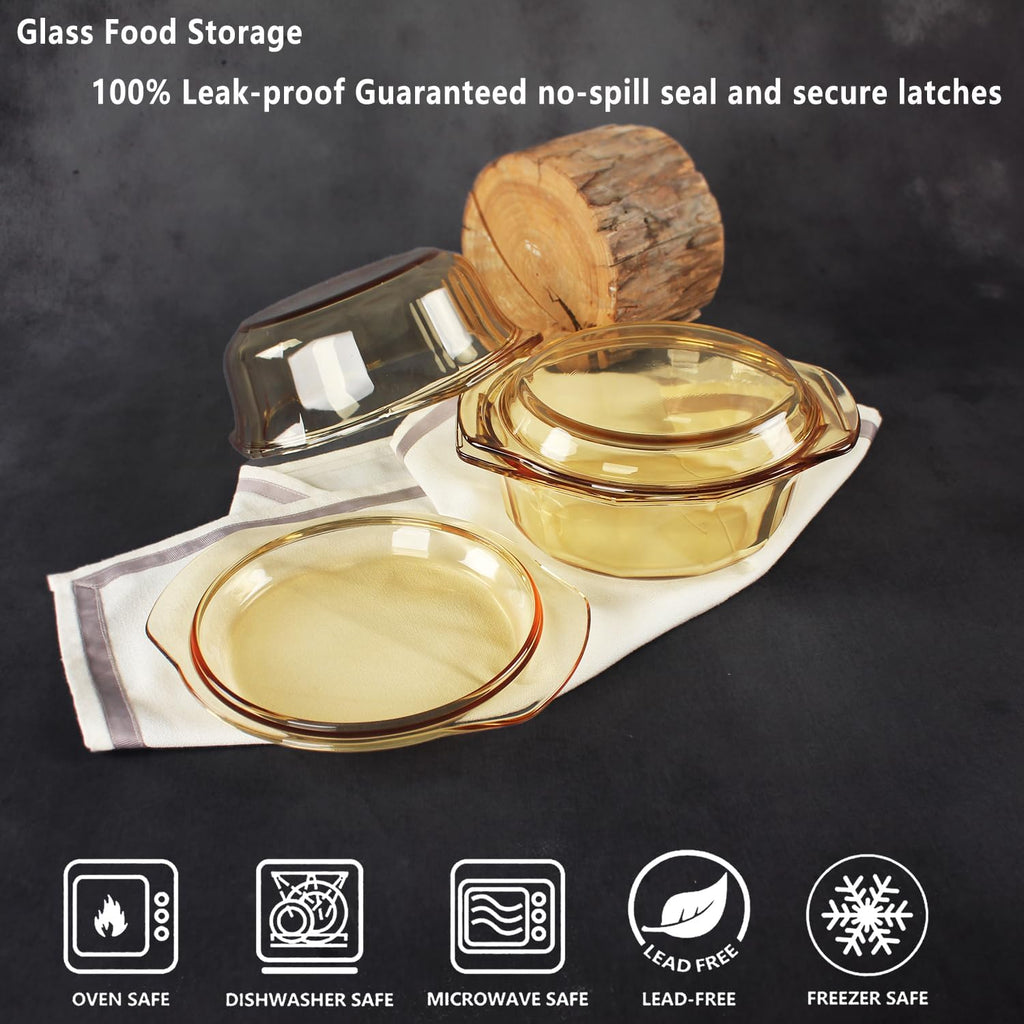 Skiennix Glass Casserole Dish - 27oz Round Baking Pan with Lid & Handles | Oven Safe Cookware