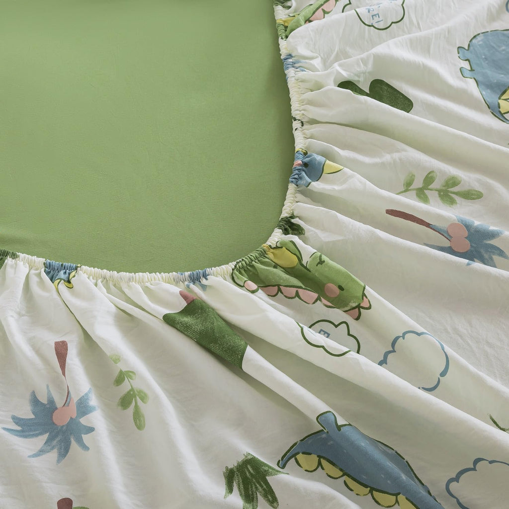 qjmiaofang 4Pcs Zipper Bedding Twin for Kids Dinosaur Comforter Set Boys Teens Zip Up Bedding with Sheets All Season Cute Little Dinosaur All in One Zipper Bed Set with Fitted Sheet Decor