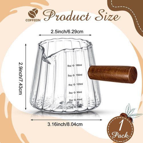 Jingmore 1 Pcs Espresso Shot Glass with Handle, 6 oz/180 ml Espresso Cup with Single V-shaped Mouth, Measuring Cup for Milk Tea Coffee Bar Accessories (Clear)